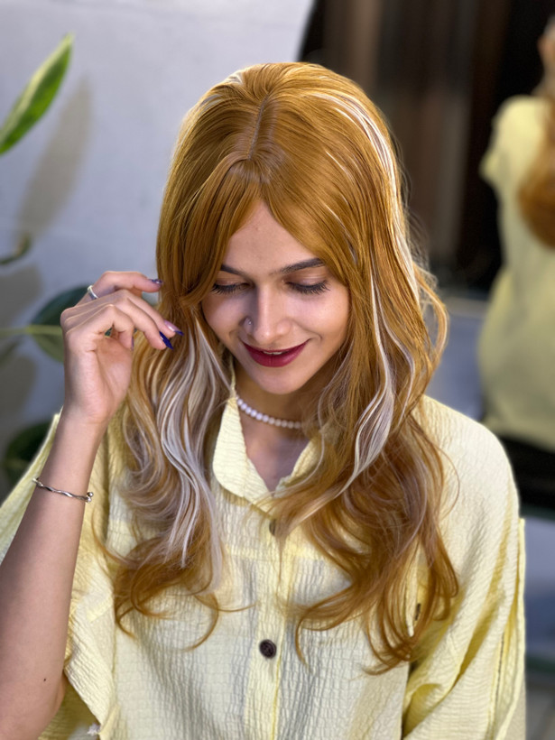 عکس محصول کلاه گیس جلوچتری حالت دار لایت حنایی کد 16H613