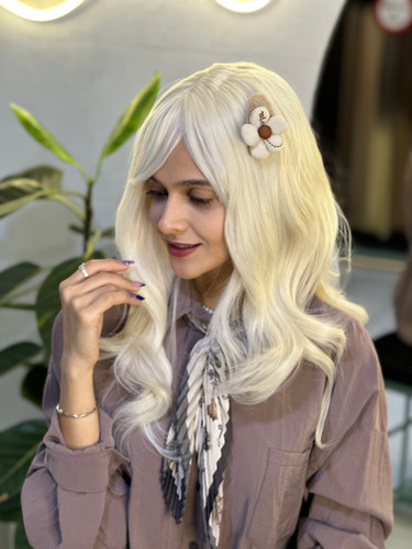 عکس محصول کلاه گیس جلوچتری حالت دار بلوند کد 60A