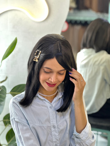 عکس محصول کلاه گیس جلوچتری مصری مشکی کد 2