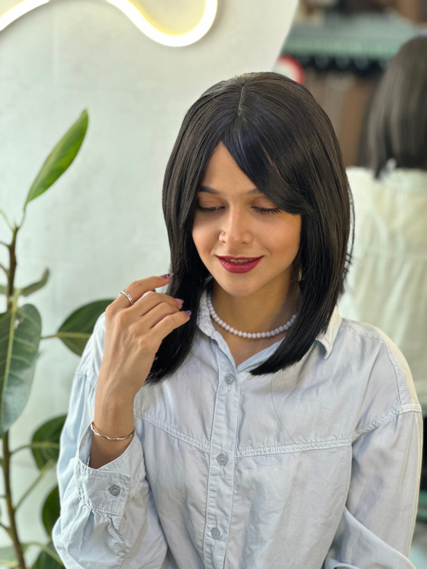 عکس محصول کلاه گیس جلوچتری مصری مشکی کد 2