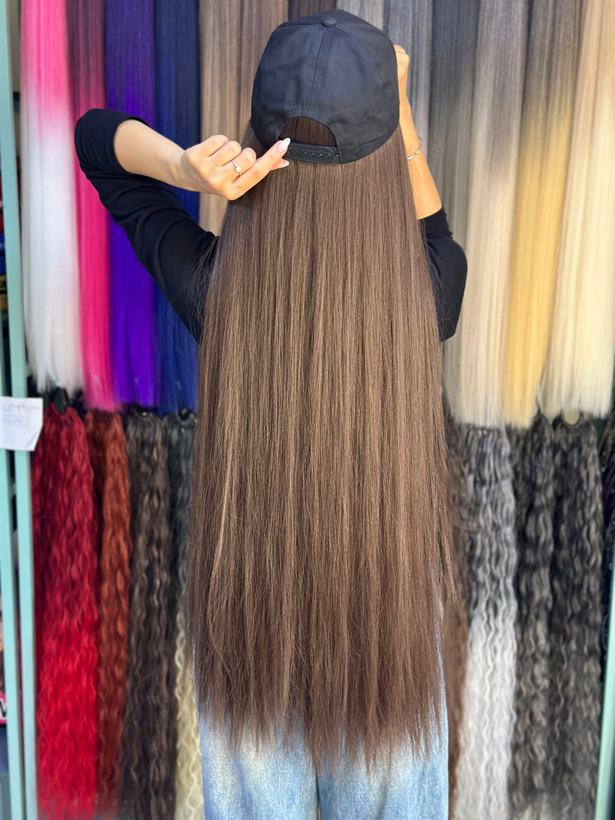 کلاه کپ با موی ۹۰ سانت قهوه ای فر