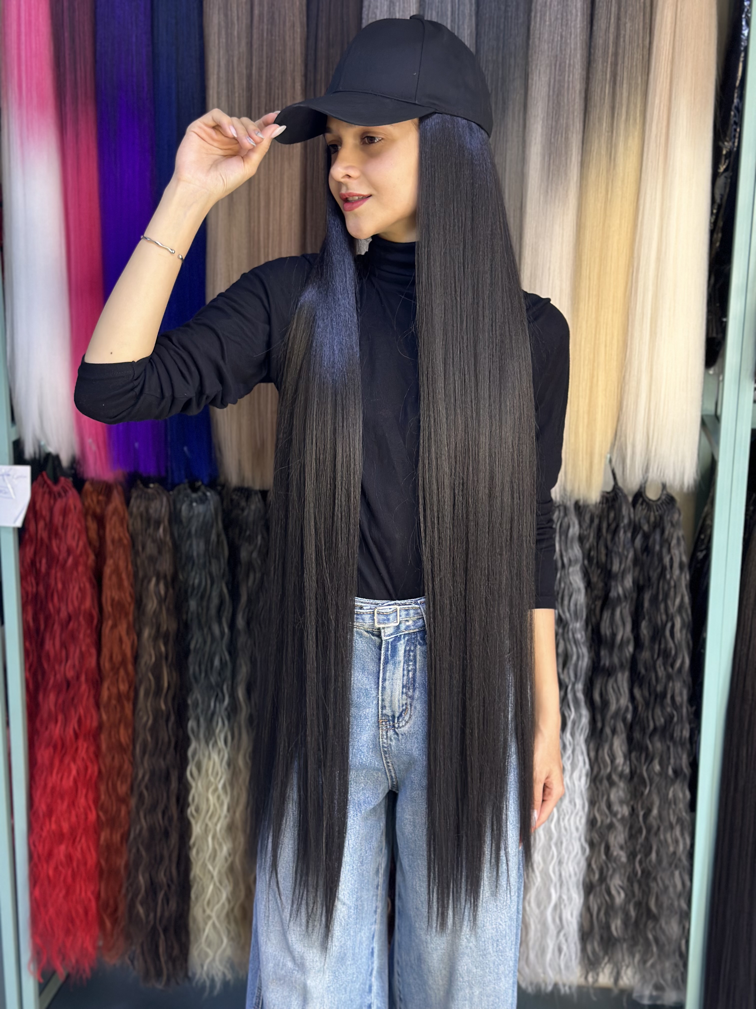 کلاه کپ با موی ۱۲۰ سانت مشکی صاف