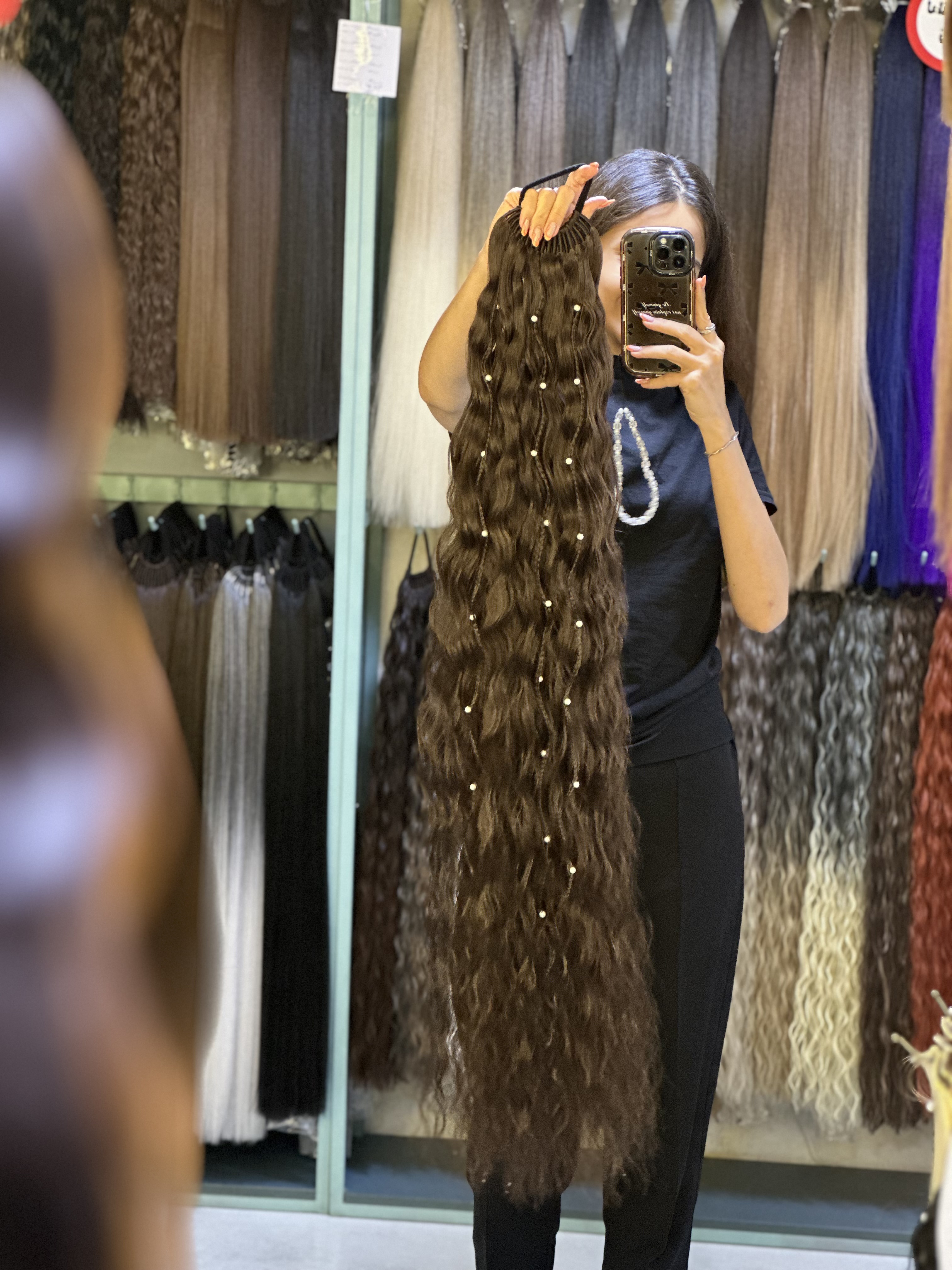 دم اسبی ۱۲۰ سانت قهوه ای صاف و فر