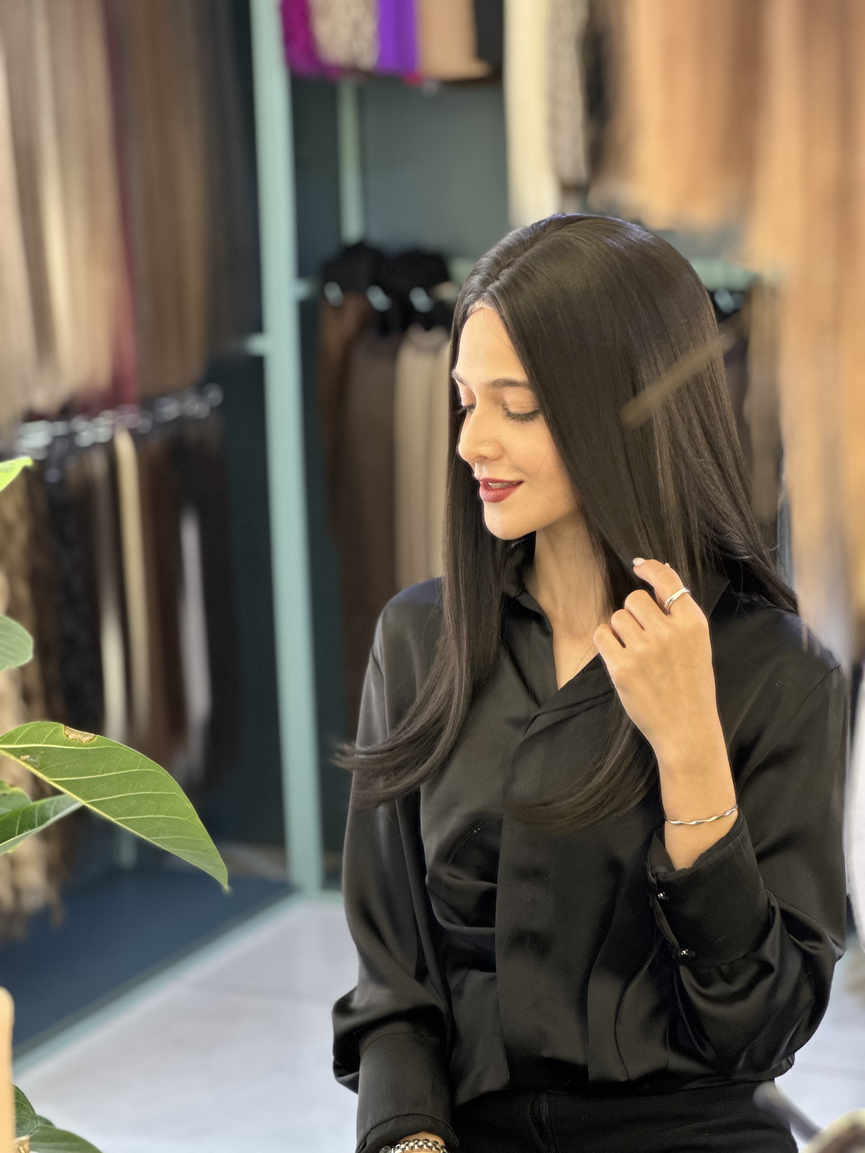 کلاه گیس صاف فرق متحرک وارداتی رنگ مشکی کد 4#