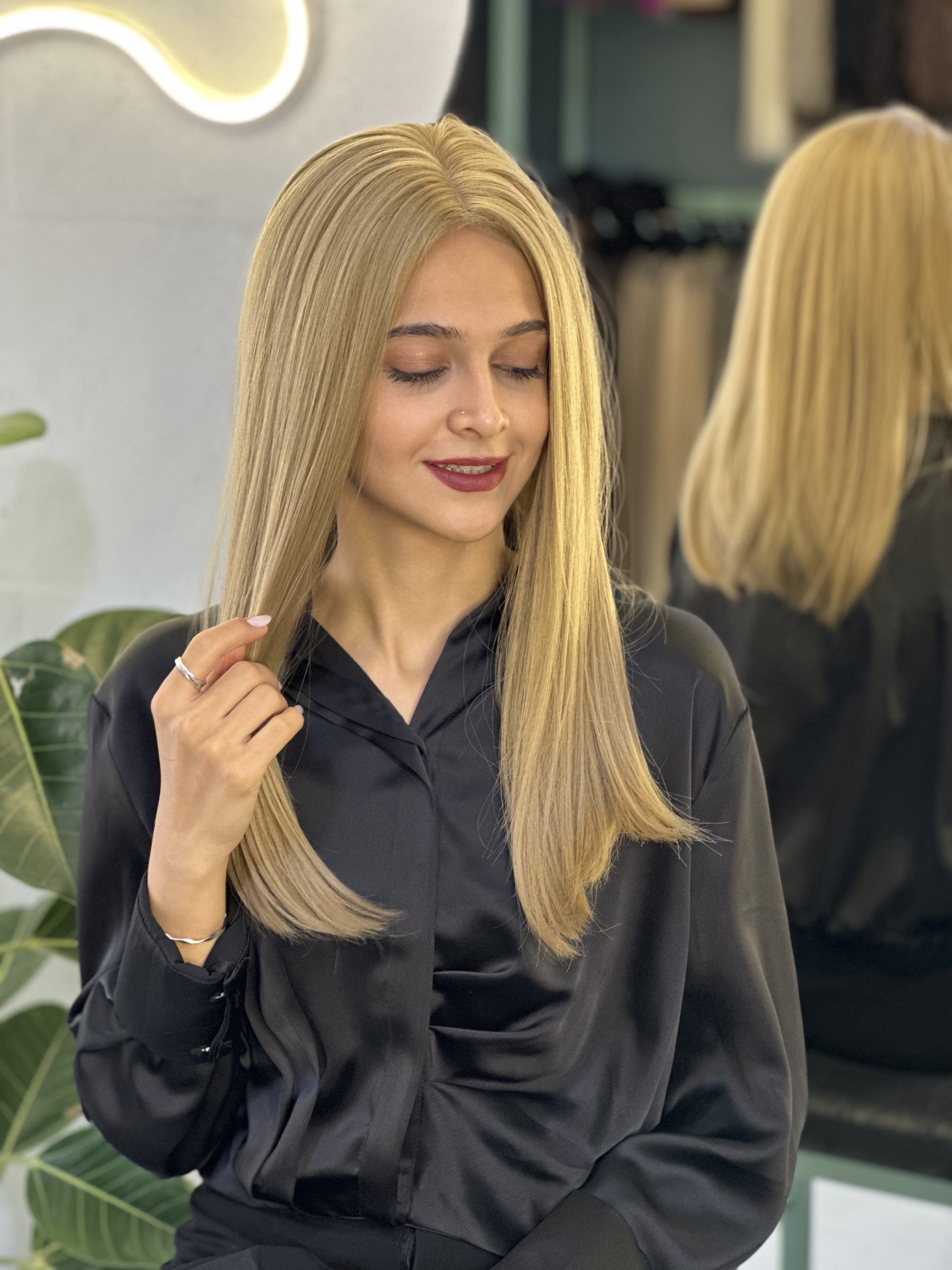 کلاهگیس صاف فرق متحرک وارداتی رنگ زیتونی 24b