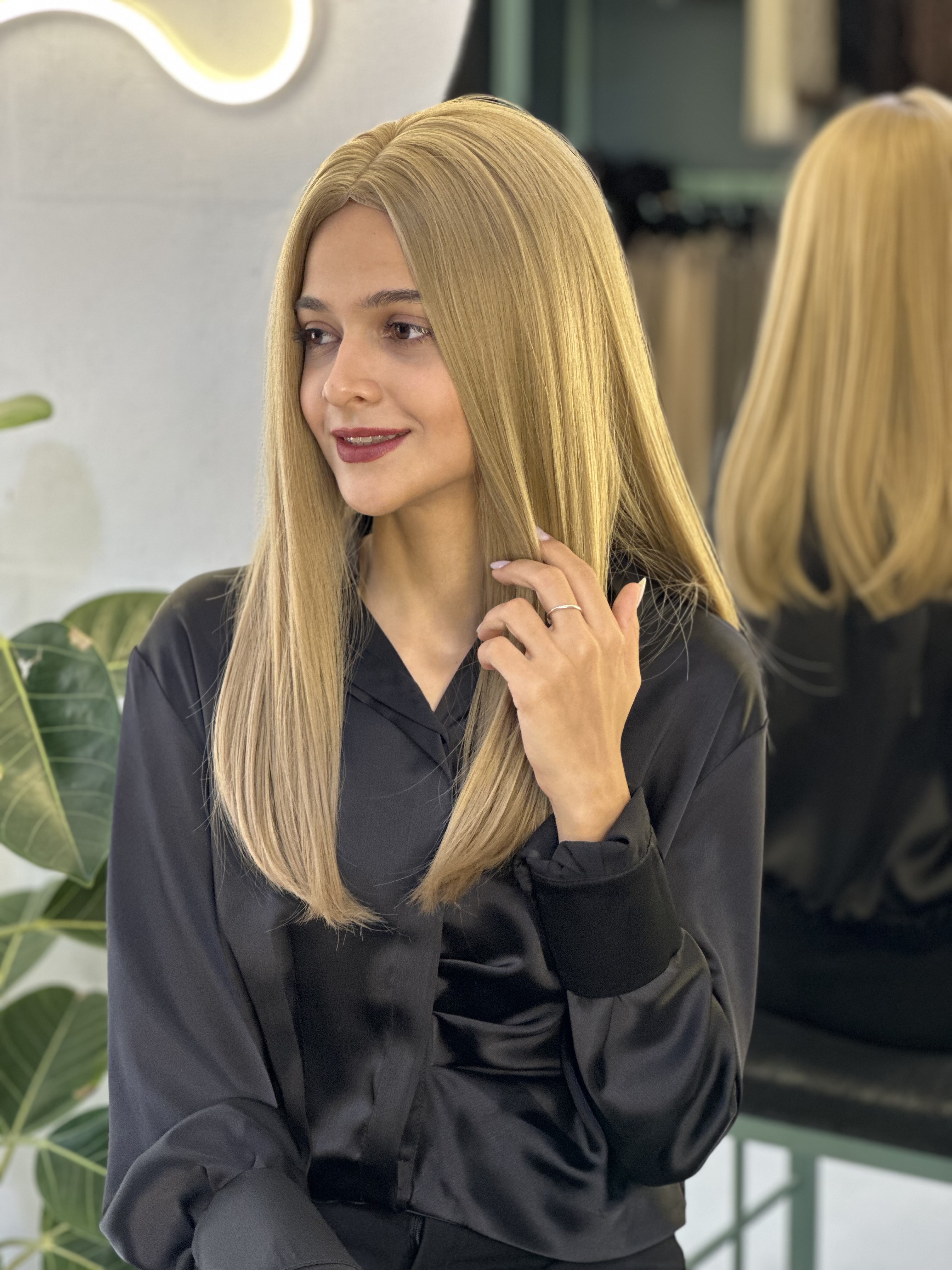 کلاهگیس صاف فرق متحرک وارداتی رنگ زیتونی 24b
