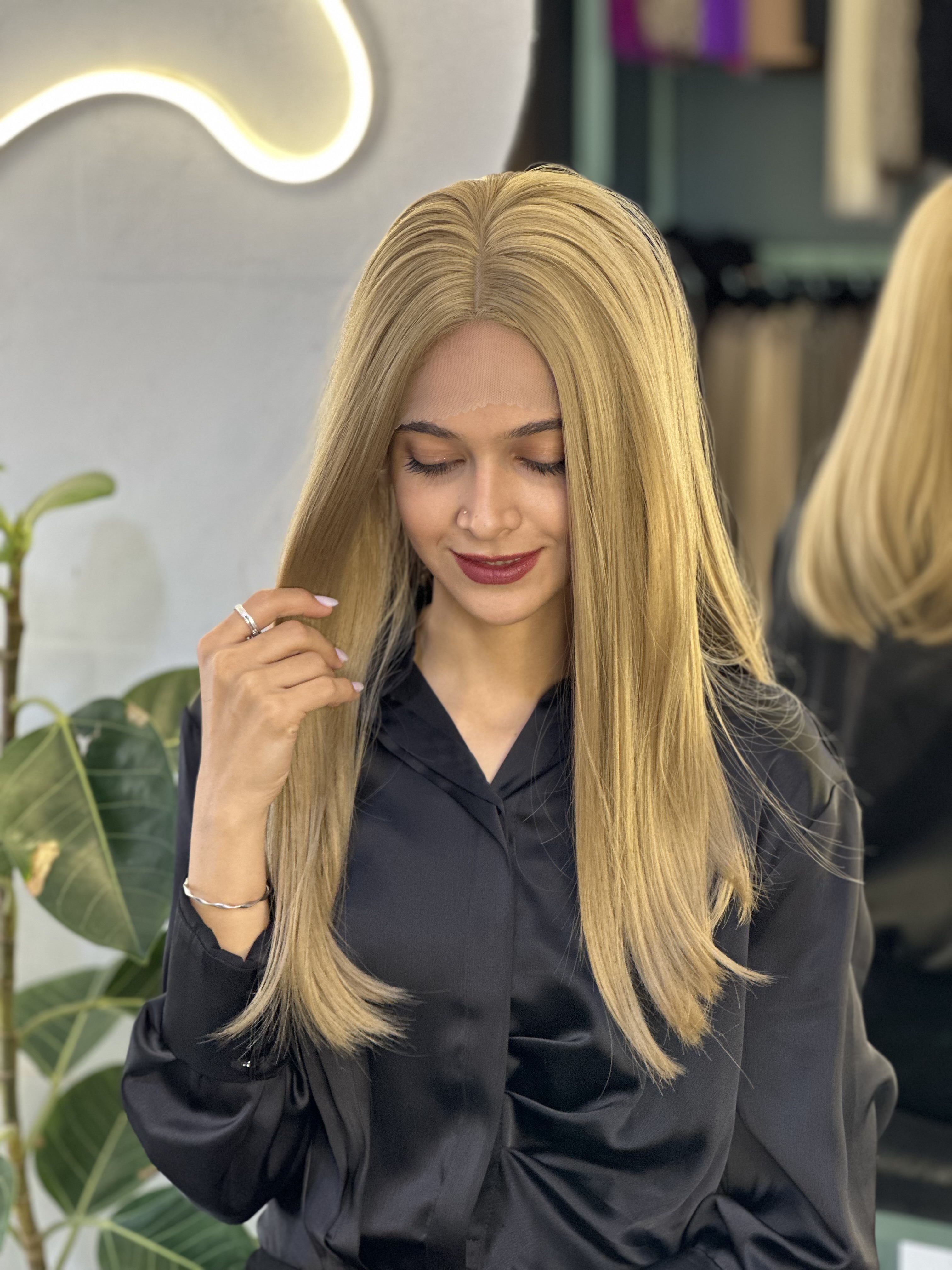 کلاهگیس صاف فرق متحرک وارداتی رنگ زیتونی 24b
