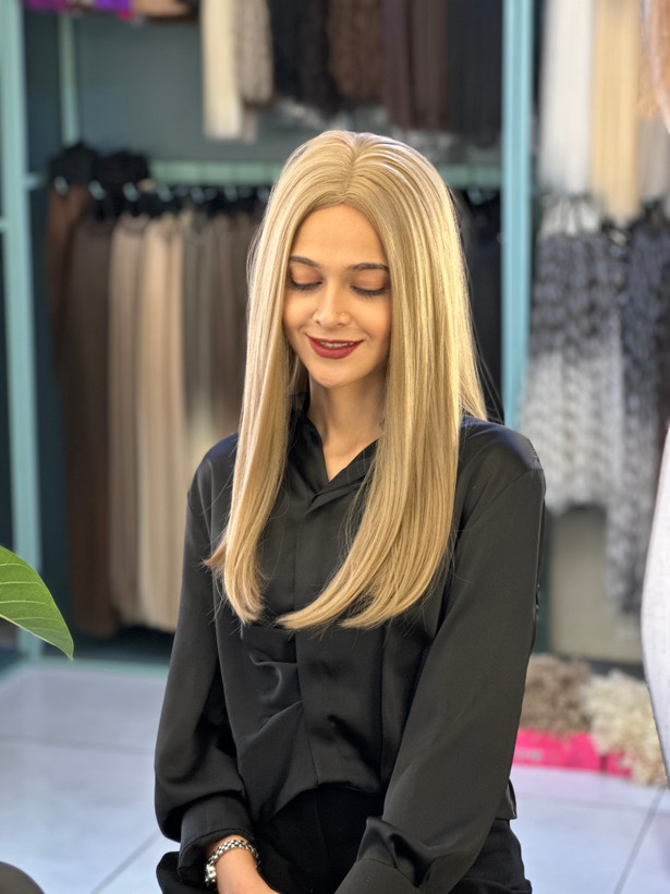 کلاهگیس صاف فرق متحرک وارداتی رنگ زیتونی 24b