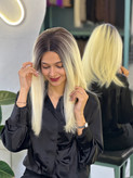 کلاه گیس صاف فرق متحرک وارداتی امبره مشکی بلوند کد R4/613