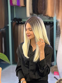 کلاه گیس صاف فرق متحرک وارداتی امبره مشکی بلوند کد R4/613