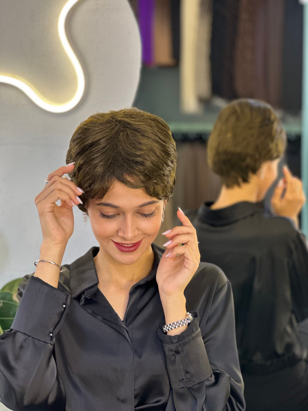 کلاه گیس پسرونه وارداتی خرمایی تیره کد ۸